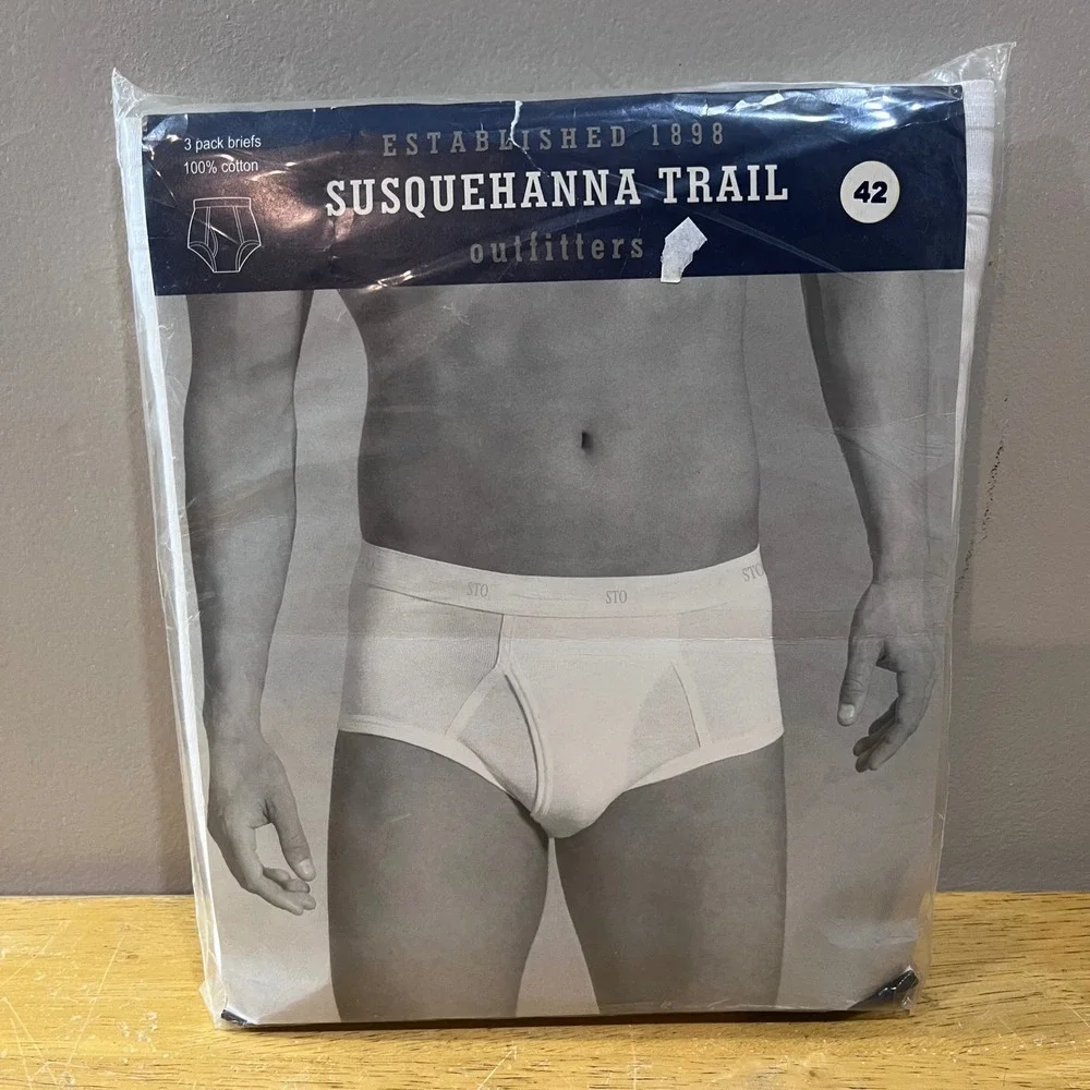 Vtg Susquehanna‎ Trail Outfitters Mens White Briefs 3 Pack 100% Cotton Size 42